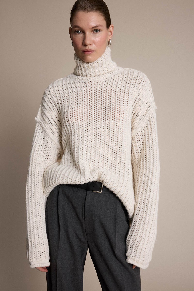 DeFacto Beige Woman Oversize Fit Turtleneck Knitwear Pullover Casual - Image 3